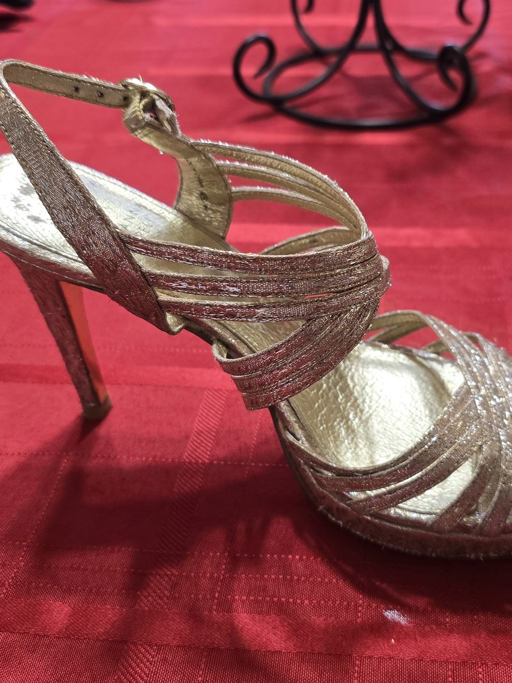 Adrianna Papeli Metallic Gold Strappy High Heel Sandals - Women